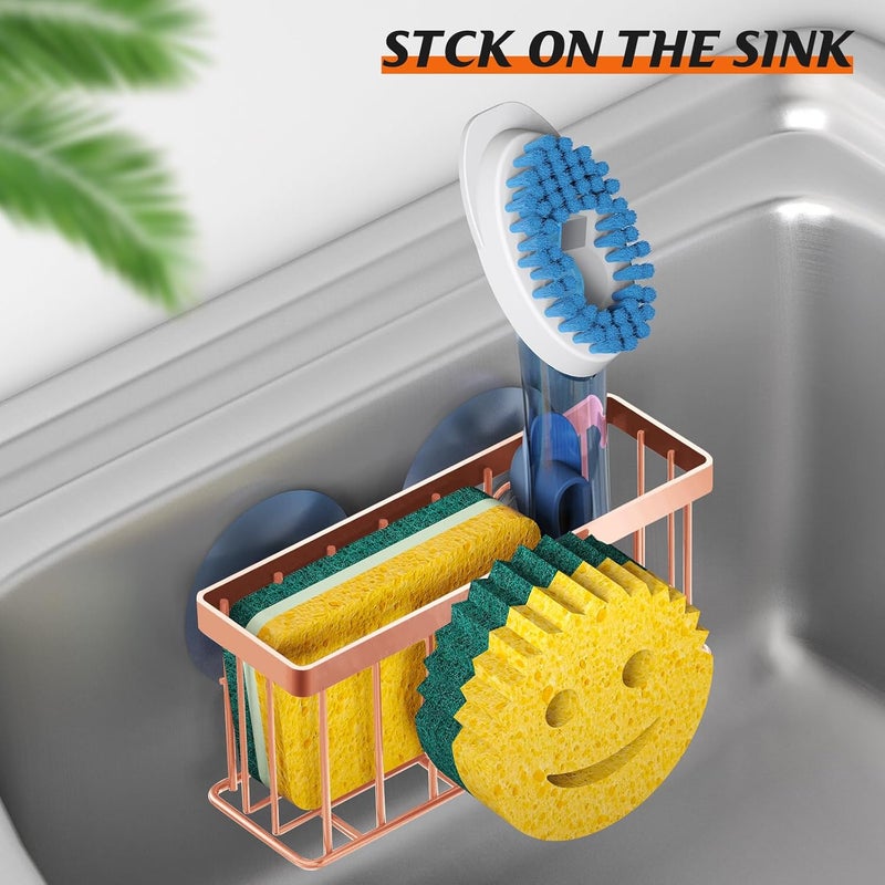 MURLONG Sponge Holder Smiley Face,Sink Caddy for Kitchen Sink,Sponge Holder with 2 PCS Suction Cups/1 PCS Adhesive Strips,Designed for Sponge,Soap,Dish Brush,Scrubber-Rose Gold - Image 5